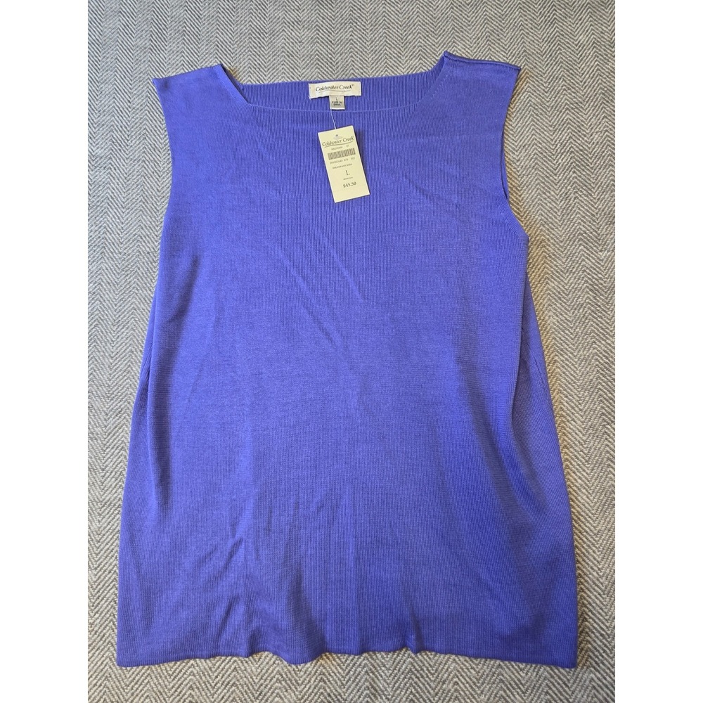 Coldwater Creek Knit Top Women Large Purple Ribbed Sleeveless Boat Neck Pullover